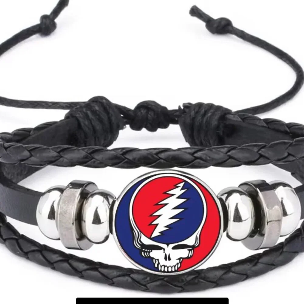 Dead & Co Faux Leather Bracelet Adjustable Steal Your Face Cabochon Charm NWOT - Picture 3 of 7